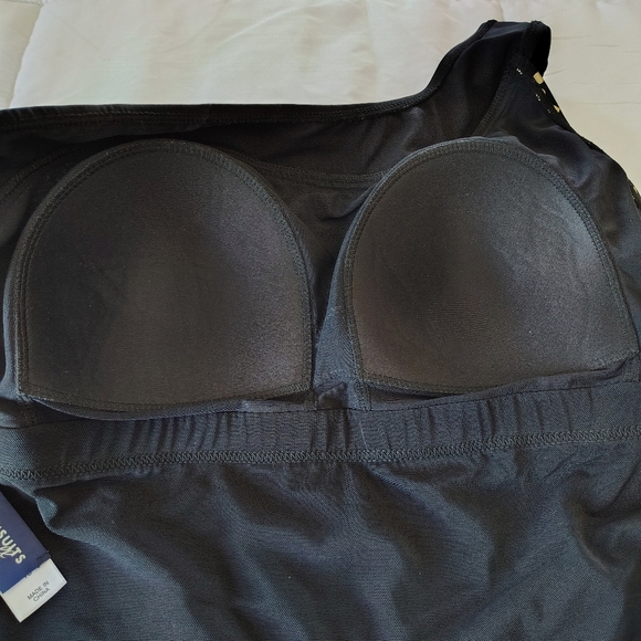 Swimsuits For All Black One Shoulder Gold Speckled One Piece Bathing Suit 16 - Picture 10 of 11